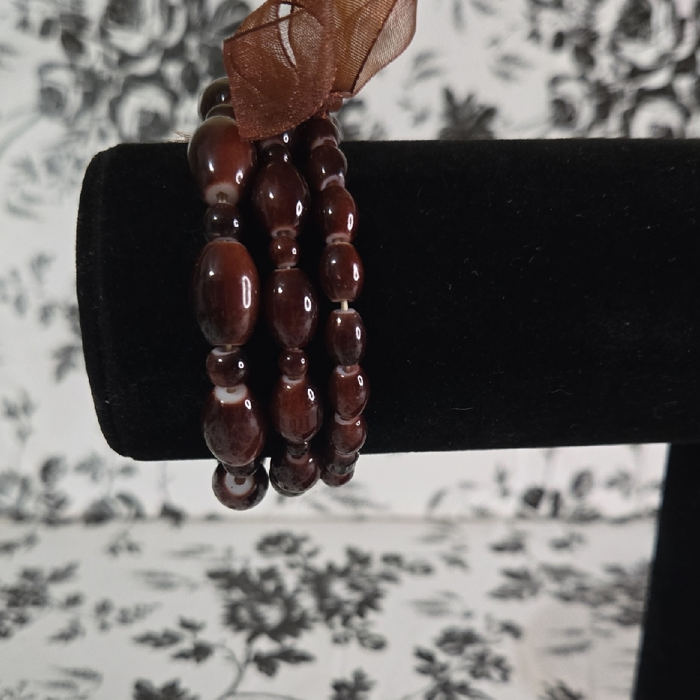 Elegant Brown Beaded Bracelet Set Wy21